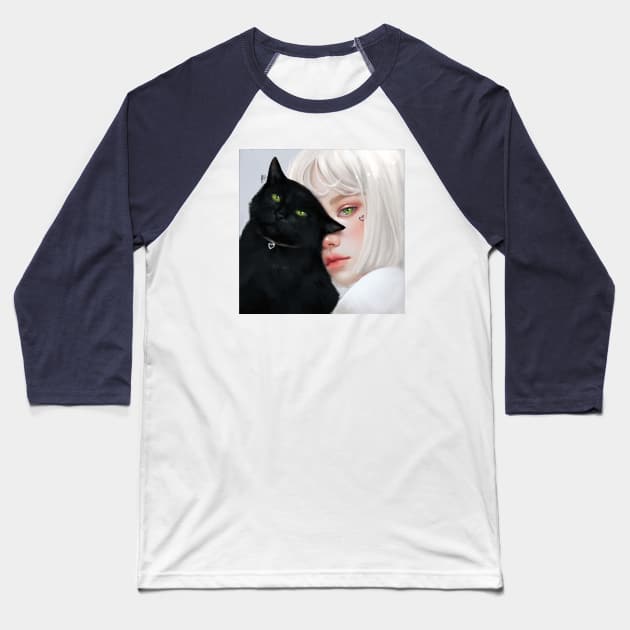 A Girl and Her Cat Baseball T-Shirt by Aristokati